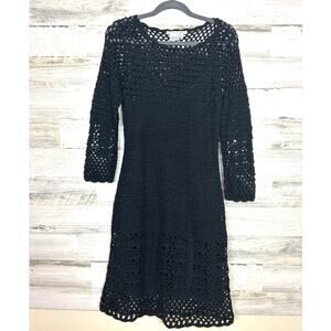 Maggy London Womens Large Black Crochet Knit Midi Sweater Dress